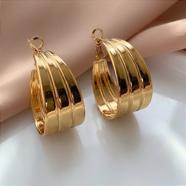 BRINCO ARGOLA LARGA 3 FIOS DOURADO AÇO 316L⭐️