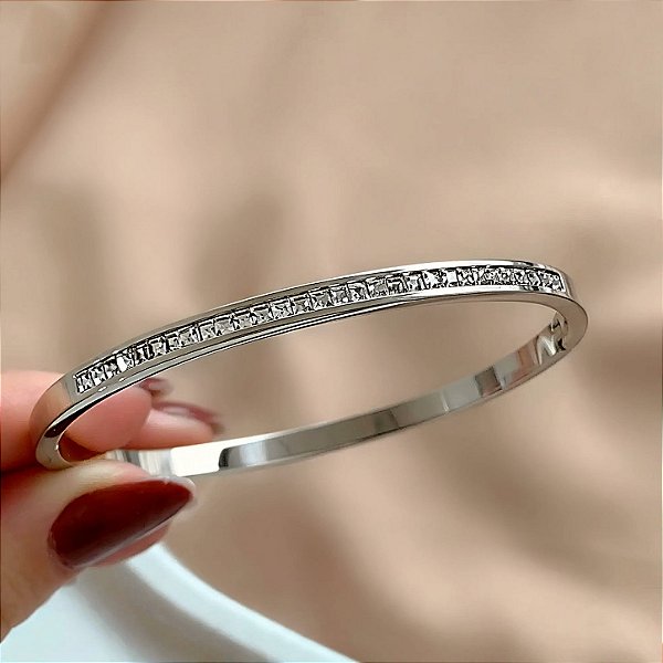 PULSEIRA / BRACELETE FIO ZIRCÔNIAS QUADRADINHAS DOURADO AÇO 316L⭐️