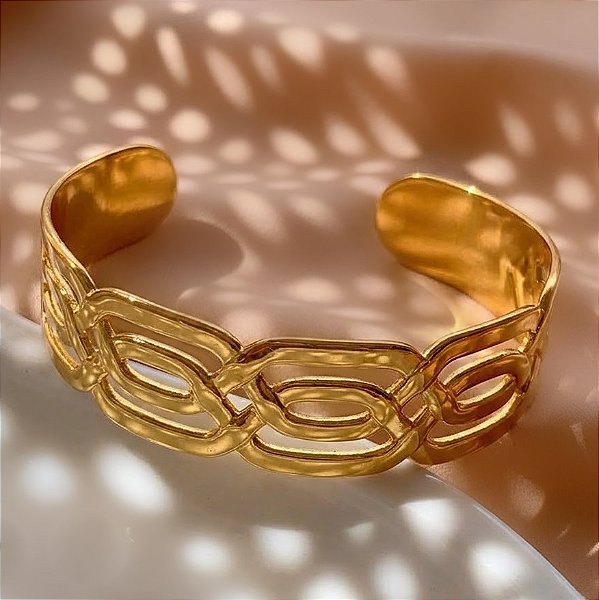 PULSEIRA/BRACELETE TRAMA MARTELADO DOURADO AÇO 316L⭐️