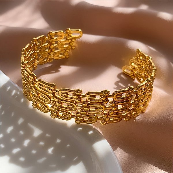 PULSEIRA/ BRACELETE LARGO ELOS ALFINETES DOURADO AÇO 316L⭐️