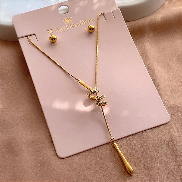 CONJUNTO BRINCO E COLAR LONGO DELICADO ESPIRAL DOURADO AÇO 316L PREMIUM⭐️