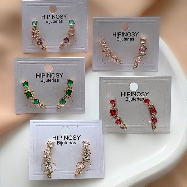 BRINCO EAR CUFF DELICADO CORAÇÃO E QUADRADO ZIRCÔNIAS COLOR DOURADO BIJU