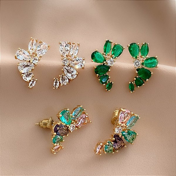 BRINCO EAR CUFF GOTAS DE ZIRCÔNIAS COLOR DOURADO BIJU