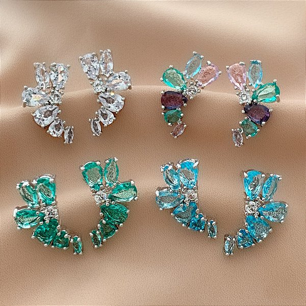 BRINCO EAR CUFF GOTAS DE ZIRCÔNIAS COLOR PRATEADO BIJU