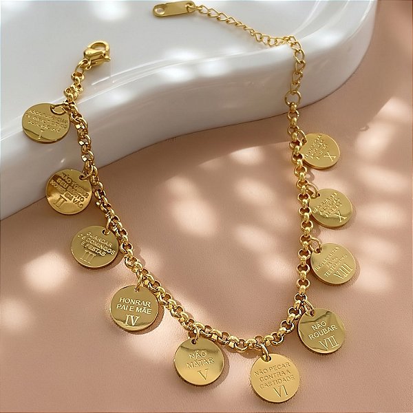 PULSEIRA 10 MANDAMENTOS DOURADO AÇO 316L⭐️