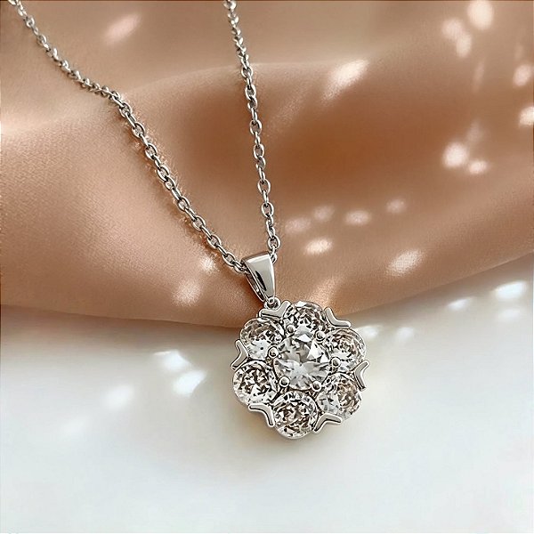 COLAR PINGENTE FLOR PEDRA ZIRCÔNIA AÇO 316L⭐️