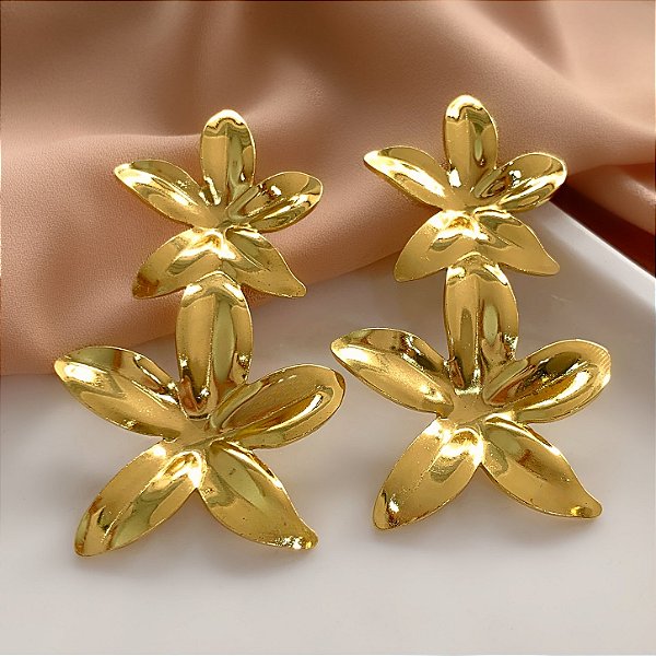 BRINCO FLORES HIBISCO DOURADO AÇO 316L⭐️