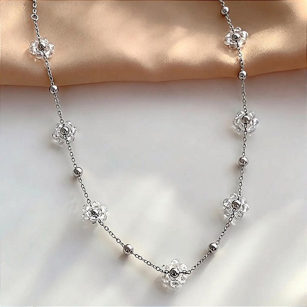 COLAR MINI FLORES DE CRISTAIS AÇO 316L⭐️