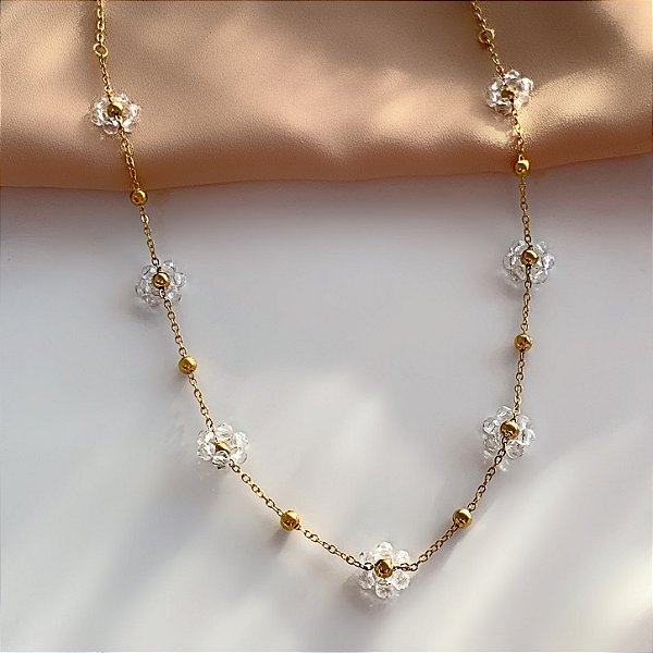 COLAR MINI FLORES DE CRISTAIS DOURADO AÇO 316L⭐️