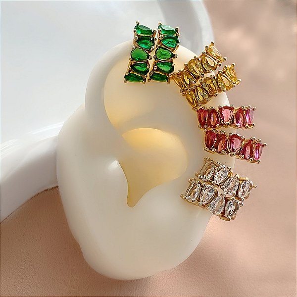 KIT 2 PIERCINGS FAKE ZIRCÔNIAS GOTAS COLOR DOURADO BIJU
