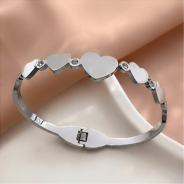 PULSEIRA/BRACELETE CORAÇÕES LISOS E ZIRCÔNIAS AÇO 316L⭐️