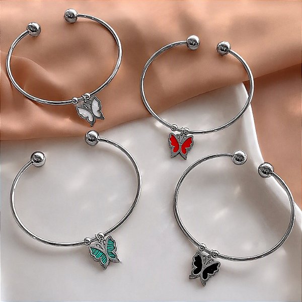 PULSEIRA/BRACELETE PINGENTE BORBOLETA ESMALTADO AÇO 316L⭐️