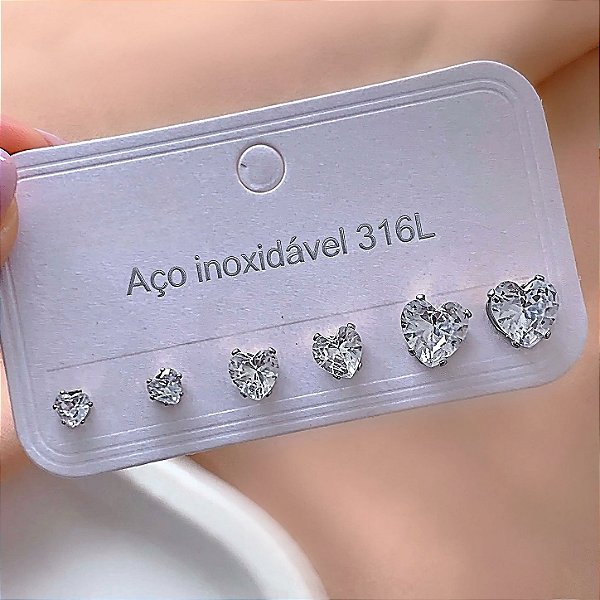 BRINCO KIT PEDRAS ZIRCÔNIAS CORAÇÃO AÇO 316L⭐️