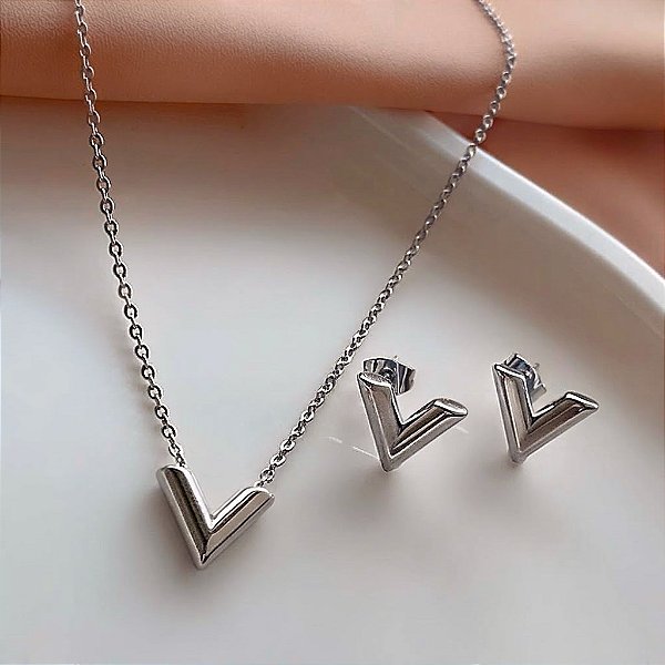 CONJUNTO BRINCO E COLAR V AÇO 316L⭐️