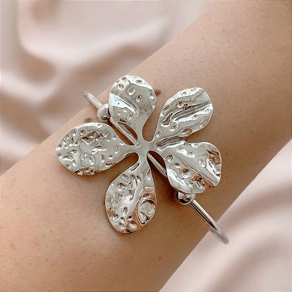 BRACELETE REGULÁVEL FLOR TEXTURIZADA AÇO 316L⭐️