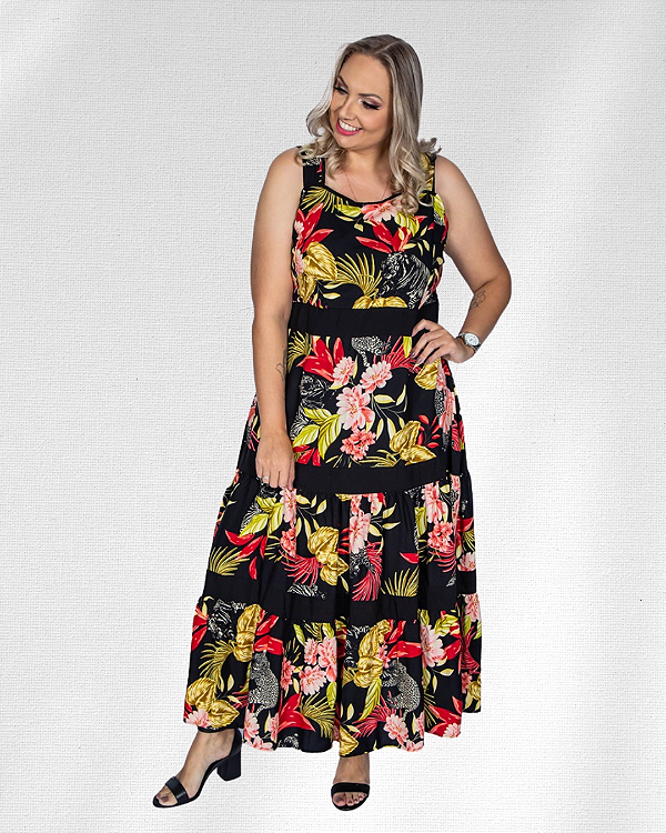 Vestido longo de viscose estampada - Ref 72.344