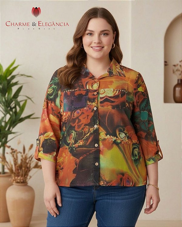 Camisa de Chiffon Estampada - Ref 52.11