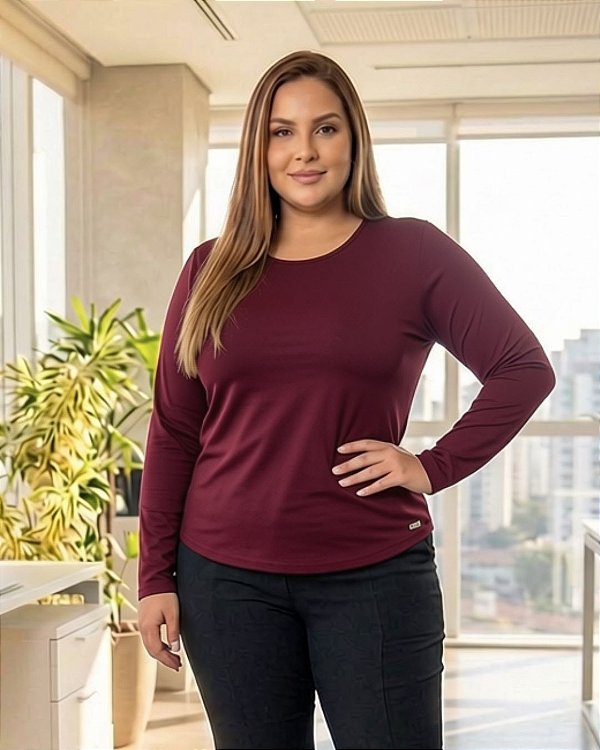 Blusa feminina básica decote redondo de viscolycra superlastic lisa Ref. 77.01