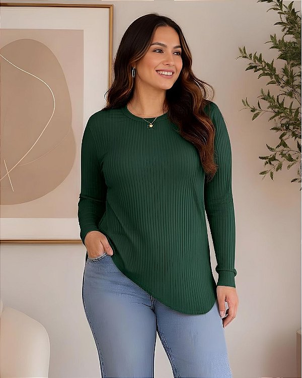 Blusa Feminina de Malha Canelada Confort, Assimétrica com Bico na Lateral - Ref 77.10