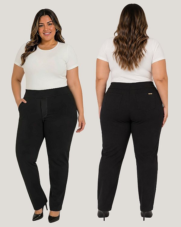 Calça Tradicional com Bolso Faca, de Malha Body Fit 3D Thermo - Ref 77.105