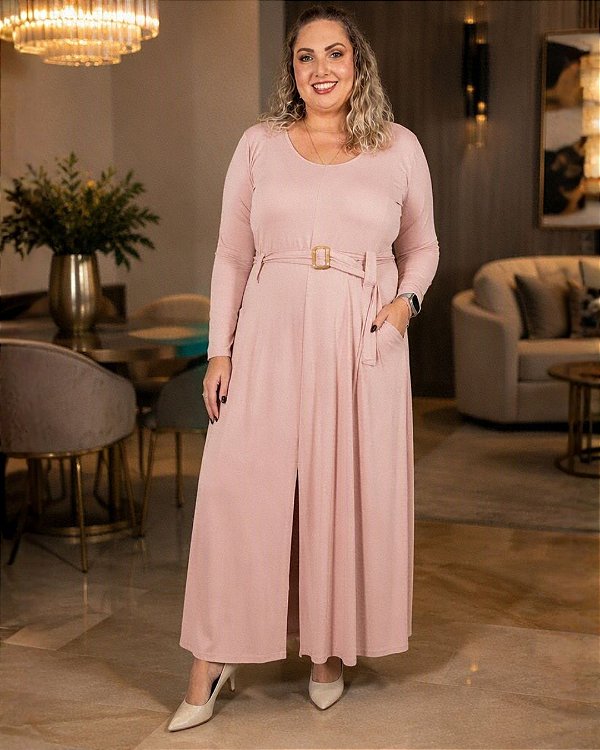 Vestido Longo Feminino de Viscocrepe com Cinto - Ref 77.300
