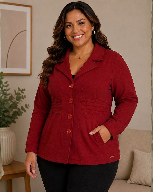 Casaco feminino de moletom três cabos fleece com nervura na cintura Ref 73.403