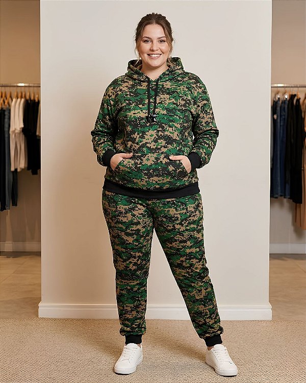 Conjunto Feminino de Moletom Careca Camuflado - Ref. 00.10