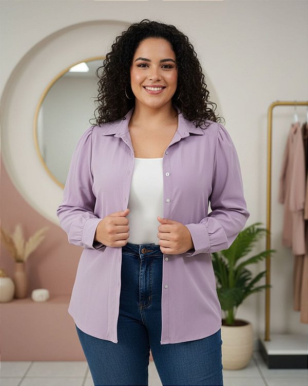 Camisa Feminina Manga Longa De Tricoline Poplin Manga Bufante - Ref 73.204