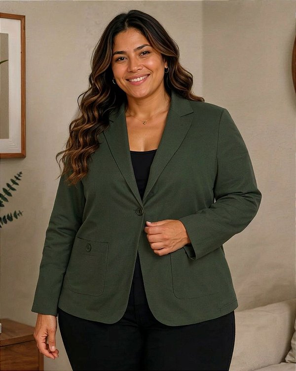 Casaco Blazer De Linho Com Elastano Com Detalhe De Botão No Bolso - Ref 72.803