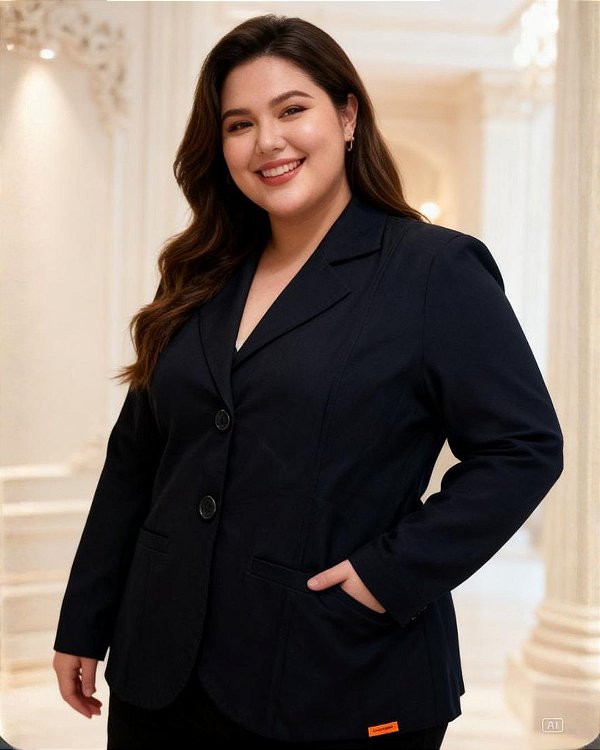 Blazer Feminino De Sarja Bengaline Com Recortes Frontais - Ref 72.800