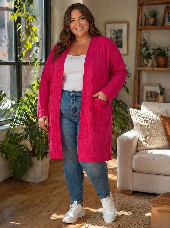 Cardigan Feminino De Malha Canelada Tresser Ref 75.07