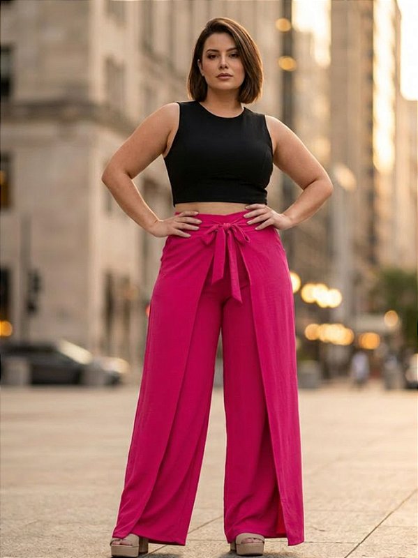 Calça Feminina Wide Leg De Air Flow Com Sobreposição Ref 72.130