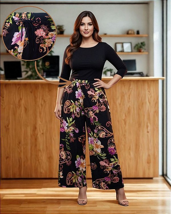 Calça Feminina Pantalona de Viscose Liso - Ref 68.114