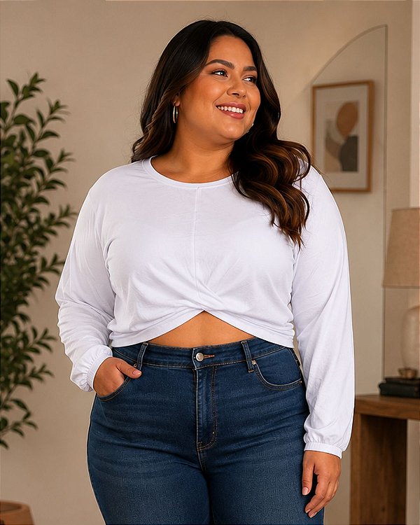 Blusa Fem. Cropped de Viscolycra com Transpasse na Frente - Ref 73.22
