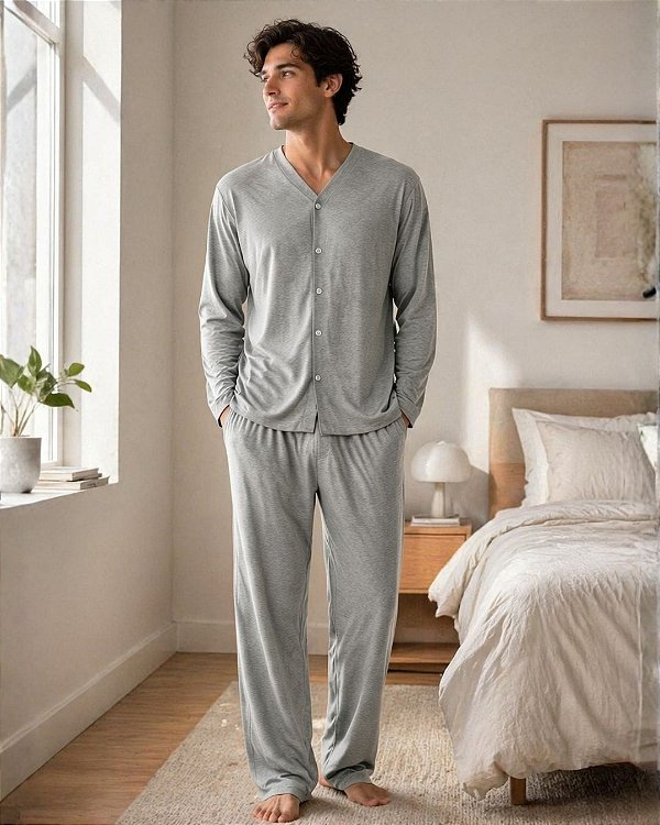 Conjunto de Pijama Masculino de Malha PV Premium com Botões - Ref 34.901
