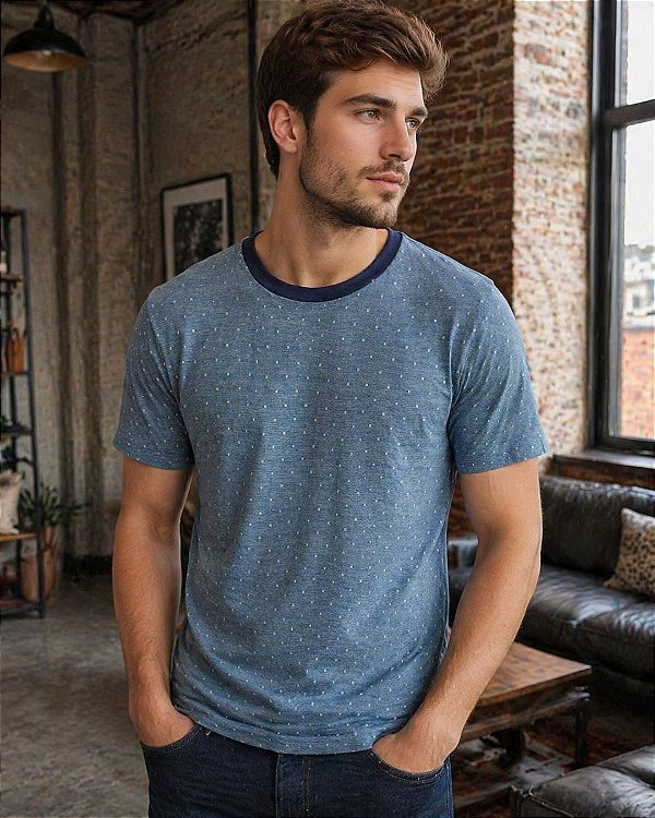 Camiseta Masc. de Malha Piquet Trabalhado com Gola Redonda - Ref 37.15