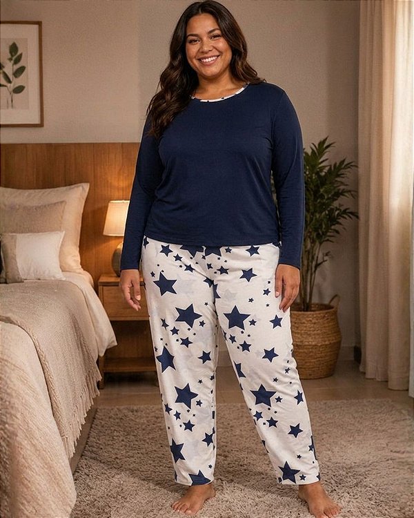 Conjunto de Pijama Fem. de Malha PV Premium, Decote com Debrum - Ref. 69.900
