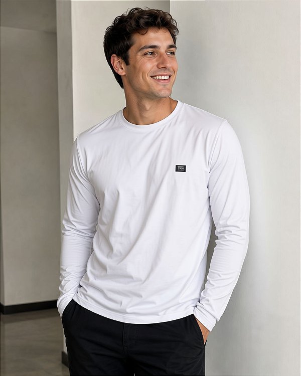 Camiseta Masc. Manga Longa de Malha PV Premium Tradicional com Etiqueta Bordada - Ref 38.09
