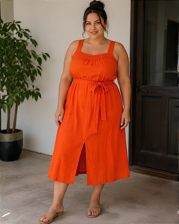 Vestido Fem. Midi de Tecido Linho Rayon Spandex com Alça - Ref 74.349