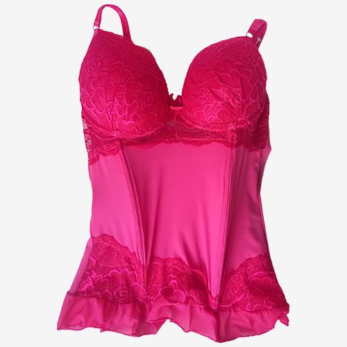 Conjunto Espartilho Completo de Renda e Tule Pink