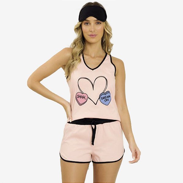 Pijama regata feminino curto coração