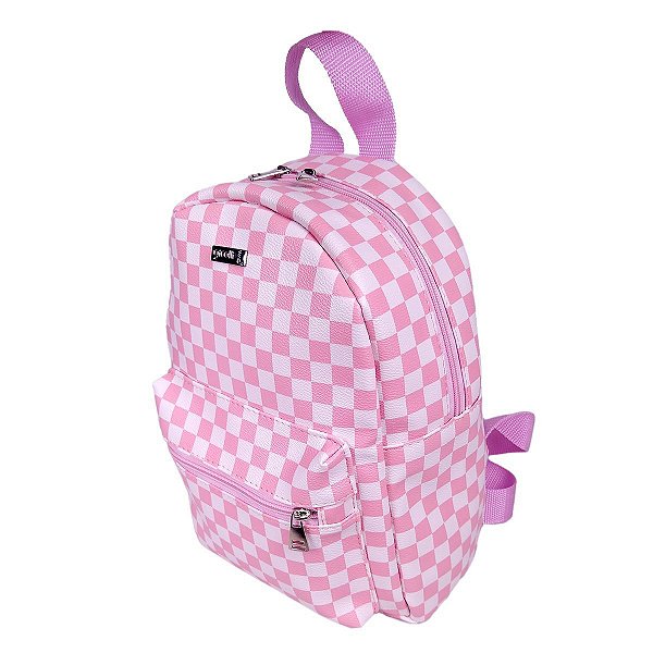 Mochila P com Bolso Estampa Quadrados