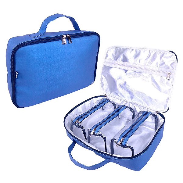 Necessaire Maleta com 3 Estojos Azul