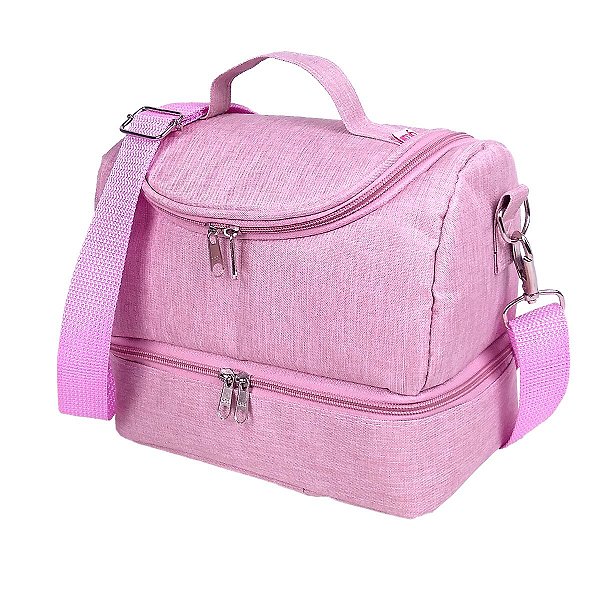 Frasqueira Térmica com 2 Compartimentos Marmita Linho Rosê