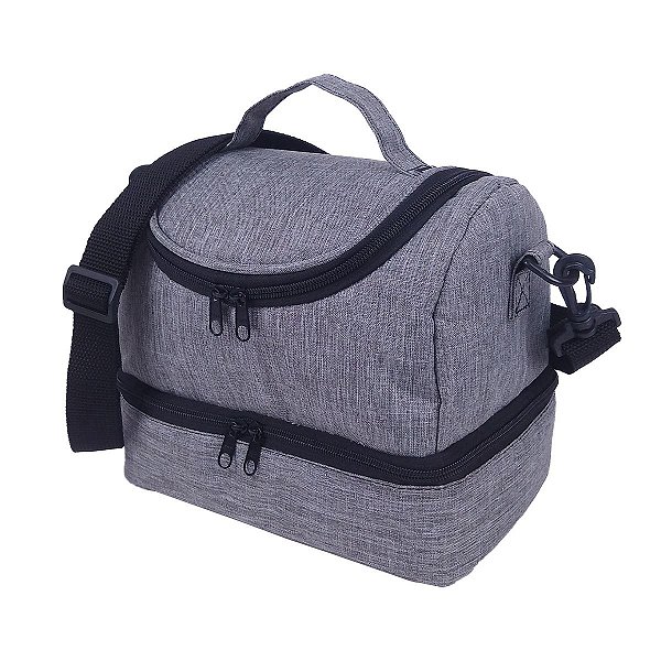Frasqueira Térmica com 2 Compartimentos Marmita Linho Cinza