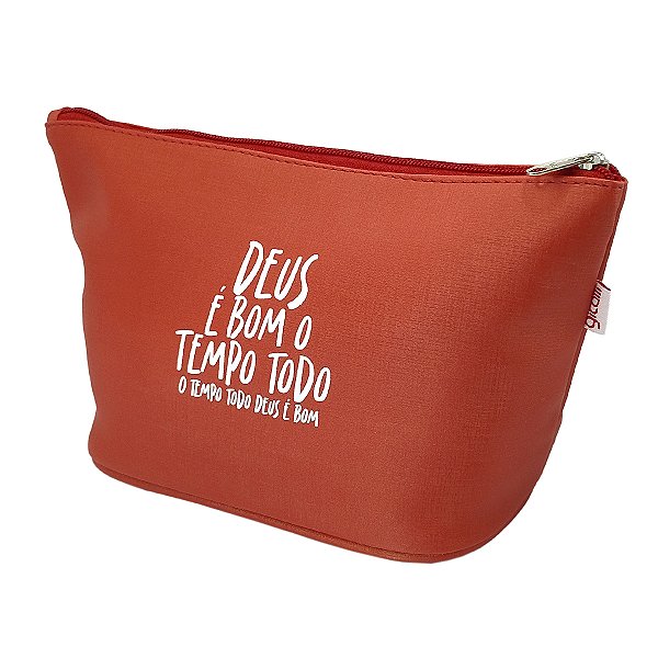 Necessaire Frases Religiosas Fundo Oval Deus é Bom