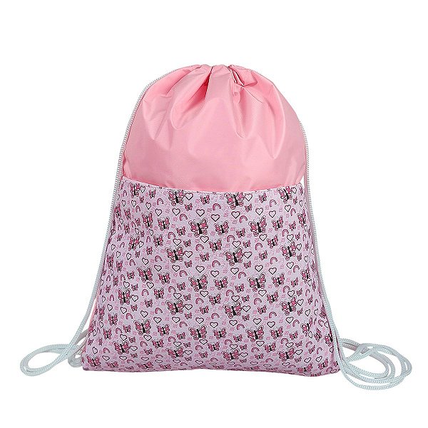 Sacochila Mochila Saco Borboleta Rosa