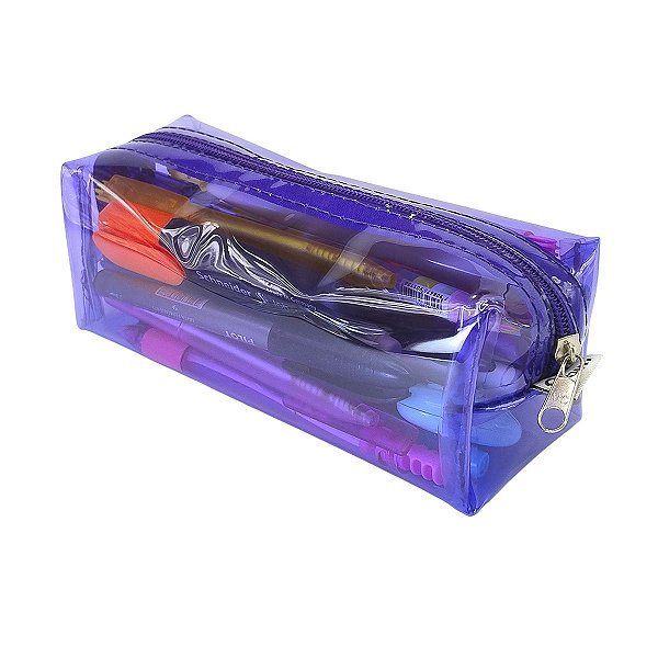 Estojo Escolar Transparente G Neon Roxo
