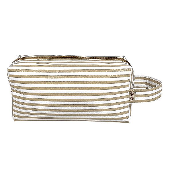 Necessaire Retangular Grande Listras Bege