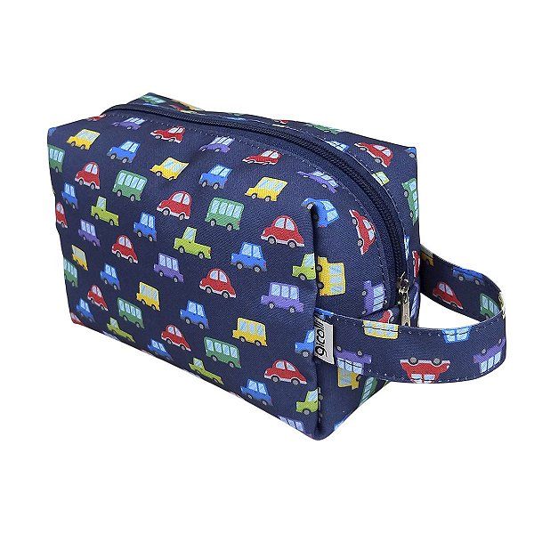 Necessaire Básica com Alça Carrinhos Azul